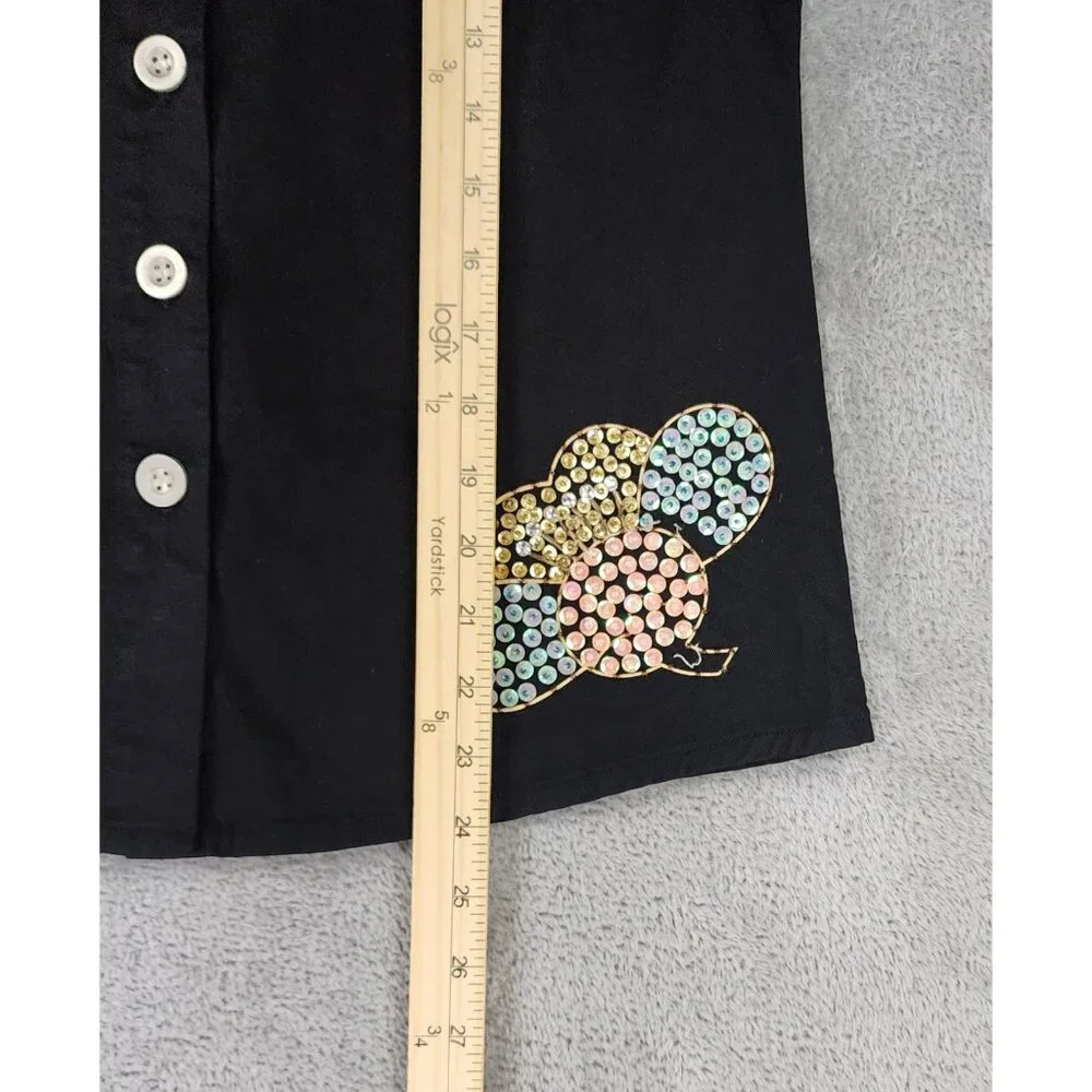 Free For Humanity Shirt Womens Small Black Sequined Button Up Short Sleeve Retro - Picture 5 of 9
